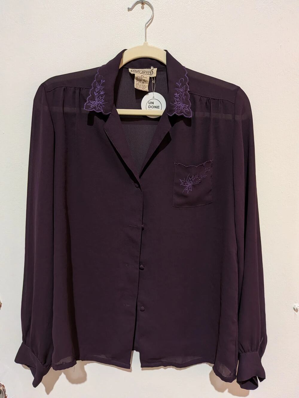 Club Prive Embroidered Button-Up Blouse In Purple, Size 9-10